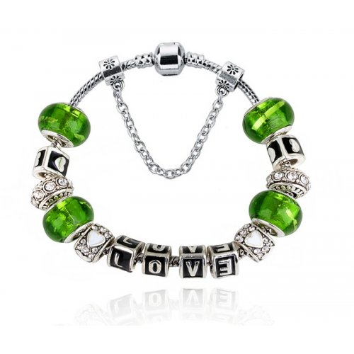 Bratara placat argint tip Pandora Vivid, verde 18cm