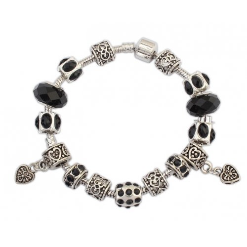 Bratara tip Pandora Alesia, negru, placat argint