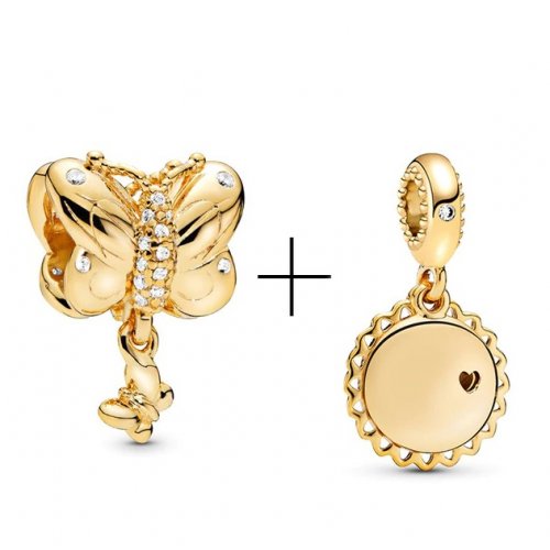Talisman tip Pandora Fluture si Cerc , placat cu aur 14K Talisman tip Pandora Fluture si Cerc , placat cu aur 14K