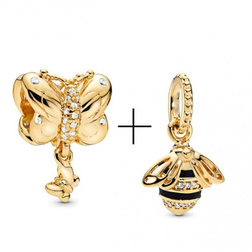 Talisman tip Pandora Fluture, placat cu aur 14K