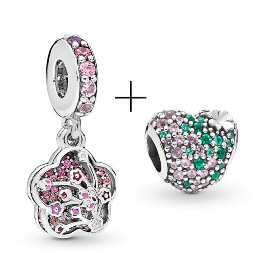 Talisman Charm Pandora argint Floare si Inima Talisman Charm Pandora argint Floare si Inima