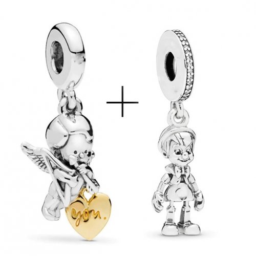 Talisman Charm Pandora argint Cupid si Pinocchio Talisman Charm Pandora argint Cupid si Pinocchio